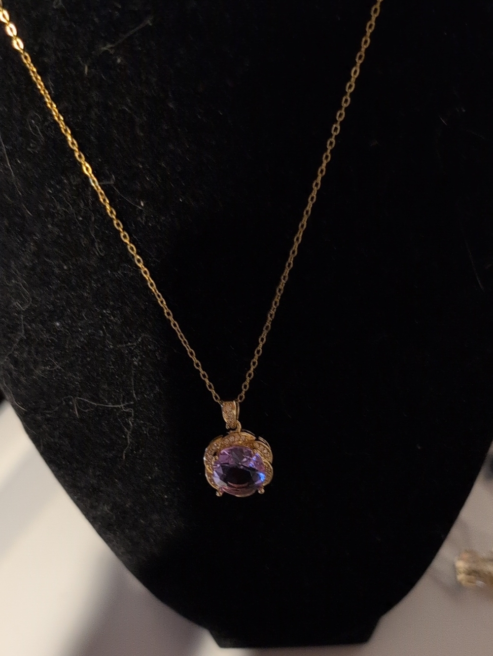 Gold Stainless Steel Women's Purple Stone Pendant Necklace
